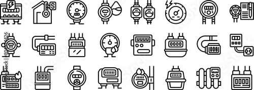 Household meters icons set outline vector. Indicator equipment. Electronic counter
