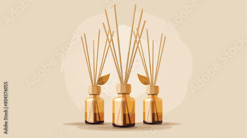 Bottles of reed diffuser on beige background Vector style