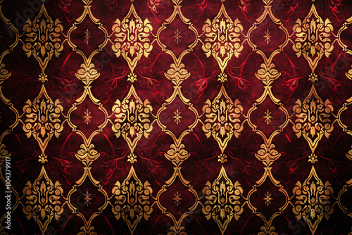 A classic background with an elegant brocade pattern in deep red and gold, suitable for a luxurious and traditional setting.