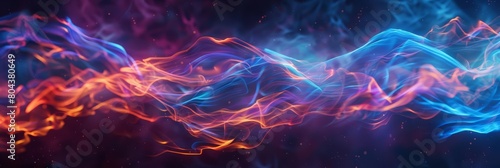 An abstract painting of swirling blue and orange fire
