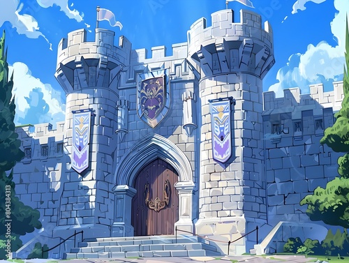 Majestic Castle Entrance with Ornate Heraldic Crest