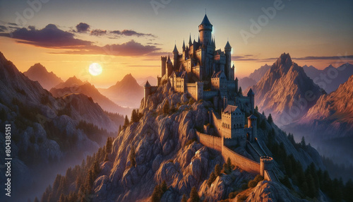夕日に染まる城