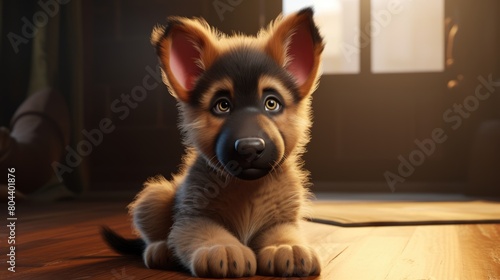 Cute German Shepherd Puppy Cartoon Character Dog - Generative Ai