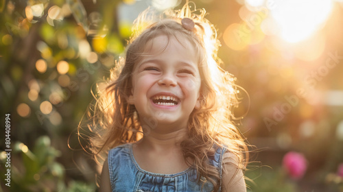 Happy young girl laughing outside in autumn
