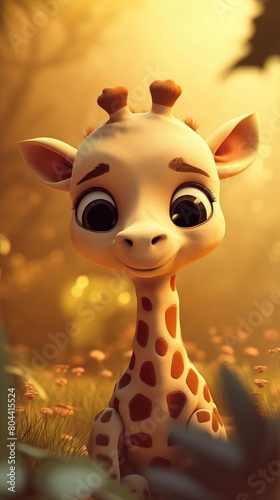 Baby Giraffe Standing in Grassy Field