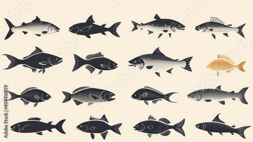 collection of fish silhouette Genrative AI