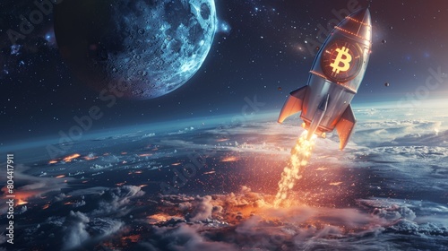 The bitcoin rocket is heading to the moon with flames.