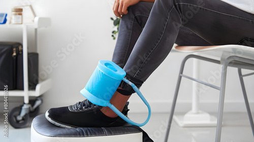 Compression treatment for sprained ankle using cuff and air pump