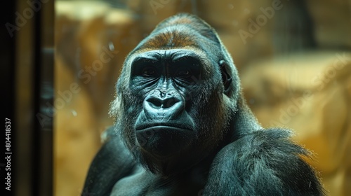 Critically endangered Western lowland gorilla (Gorilla gorilla ssp. gorilla) at a zoo; Omaha, Nebraska, United States of America