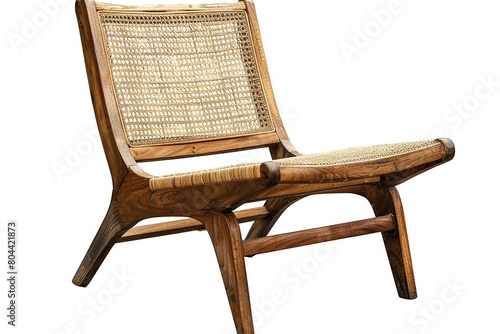 Chair natural wood single seat with rattan material, comfortable for interior/exterior furniture, isolated on white background
