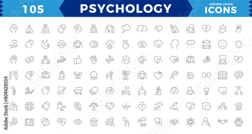 Pixel Perfect Psychology and mental line icons collection.minimal thin line web icon set. Big UI icon set in a flat design. Thin outline icons pack, editable stroke.