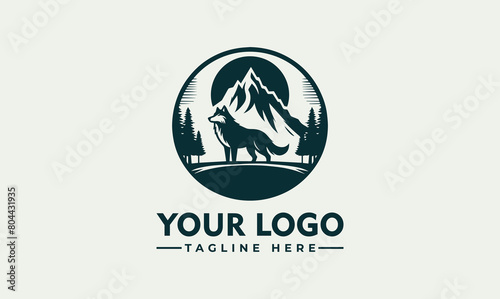 vector logo wolf standing in front of a towering mountain vector logo illustration