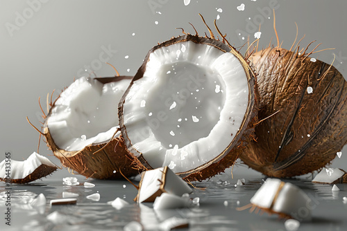 Coconut split, one half, isolated on transparent background ..