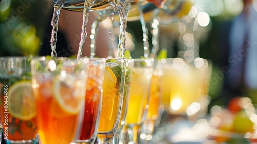 Closeup of a nonalcoholic drink being served at the refreshments table of the event.