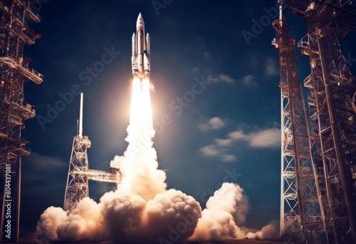 'rocket space beautiful ai launch generated specific illustration based not any image real nuclear missile sky night light sun sunset cloud earth nature fantasy star'