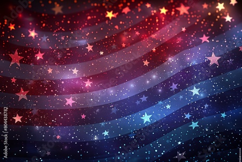 Abstract background in colors and patterns of the american flag with bokeh and glitter effect