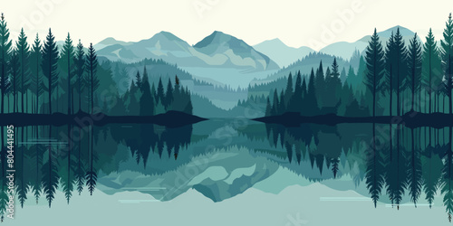 Vector - A serene illustration of a deep green pine forest, creating a tranquil and nature-themed atmosphere.
