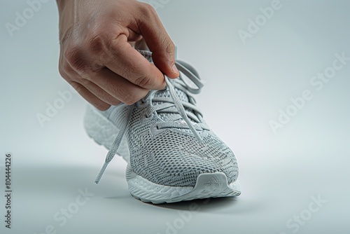 an athlete tying the laces of his sneakers 