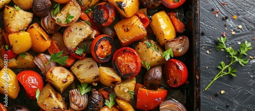 Roasted Vegetables in Pan on Table
