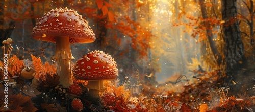 Group of Mushrooms Atop Forest