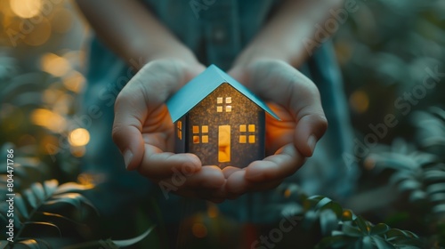 hands holding paper house, family home, homeless housing crisis, economic depression.