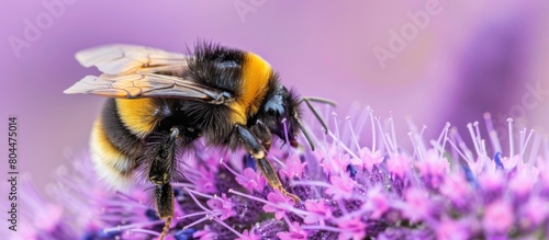 A close-up of a red-tailed bumblebee gathering nectar from a vibrant purple flower.