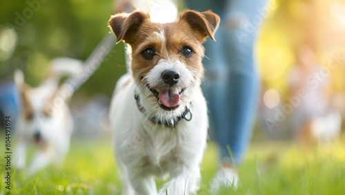 Joyful Jack Russell Terrier enjoying a walk in the park with its owner. Concept Pets, Dog Walking, Outdoor Activities, Pet Photography, Joyful Moments