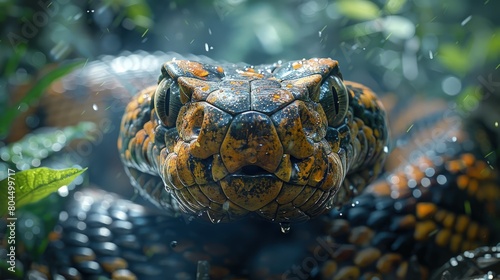 A snake slithering silently through underbrush, unseen but present in the wild. Photorealistic. HD.