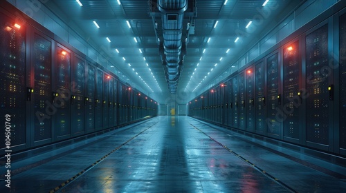 Autonomous data centers operated with minimal human intervention. Photorealistic. HD.