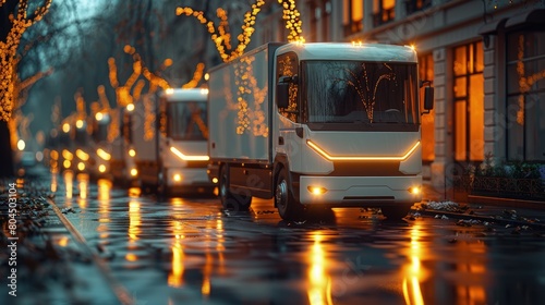 Electric delivery fleets helping businesses achieve sustainability goals. Photorealistic. HD.