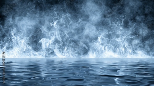  water appears black and white, with considerable smoke rising from its surface