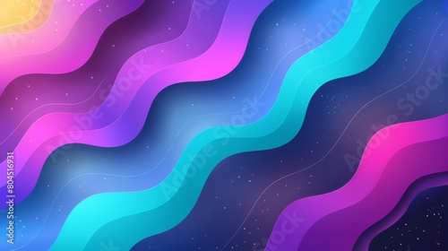  A dark blue background with purple and blue wavy lines and stars; pink, purple, and blue hues accentuate