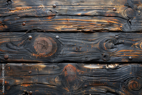  A closeup of burnt wood planks, showcasing the rich color and texture details. The focus is on individual pieces with visible grain patterns. Created with Ai