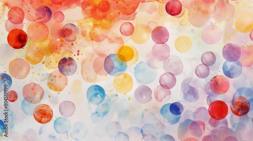 The background is textured watercolor with pastel polka dots and abstract multicolored Confetti.
