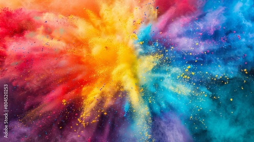 Colored powder explosion, A colorful, multi-colored background with a lot of small dots. The background is a mix of blue, red, and yellow
