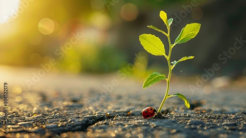 It grew in a crack on asphalt, and a ladybug made its way up to the sun. Life is a concept of aspiration, like a young plant in a crack.
