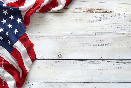 American flag on a white wooden background for 4th of July