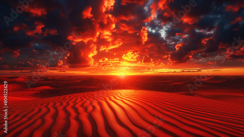 beautiful sunrise or sunset in desert, landscape with sand and dunes, Wall Art Design for Home Decor, 4K Wallpaper and Background for desktop, laptop, Computer, Tablet, Mobile Cell Phone, Smartphone