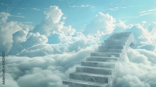 Staircase disappearing into clouds, stairs going up into clouds, summer no people landscape ladder fluffy