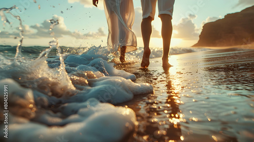 Romantic Coastal Stroll: Couple's Tender Moments Amidst Breathtaking Scenery