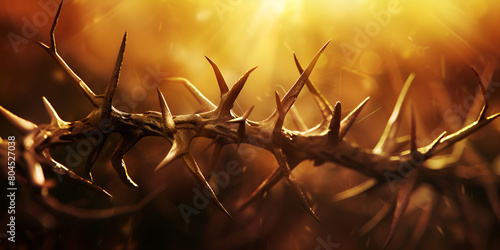 A crown of thorns with the yellow blurred light in background