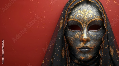 Masquerade fantasy masquerade mask on dark red background. Luxury venetian mask on dark red background.