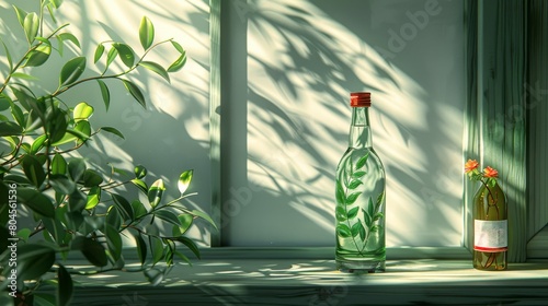 Modern illustration of a soju bottle as a Korean beverage in a flat design.