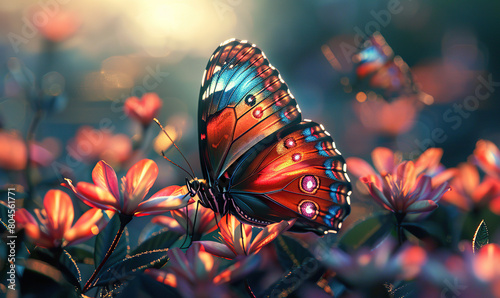 A stunning black and orange butterfly perched delicately on vibrant flowers. Generate AI