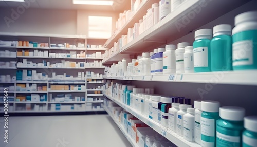 Shelves of various pharmaceutical and medical products in a pharmacy