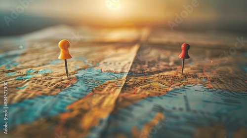 Navigate your journey with precision and clarity as you explore a real photo showcasing a detailed map, marked with two vibrant pins representing the starting and destination points