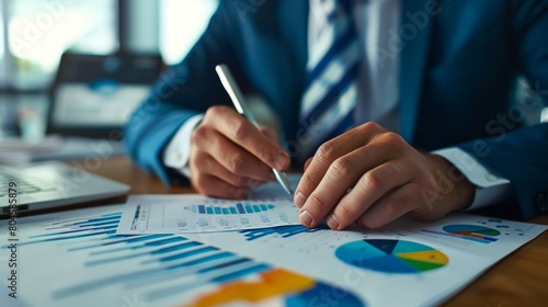 Consultant evaluates financial statements and graphs in a corporate environment