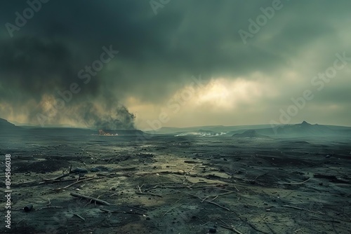 wartorn wasteland a desolate battlefield scarred by conflict dramatic landscape painting