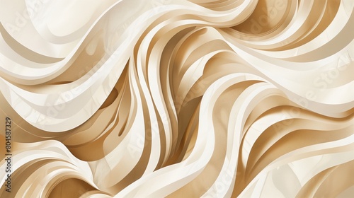 An abstract illustrated print in light beige and darker beige, thick swirling stripes.