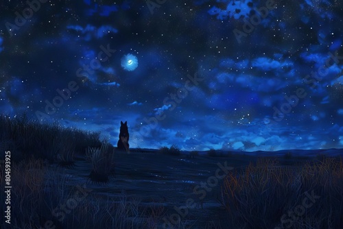 lone wolfs moonlit vigil a starry night horizon digital painting